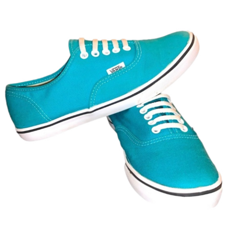 Vans teal blue sneakers with black lace ups- 9 women, 7.5 men’s
